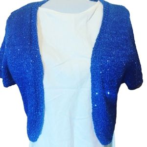 Cato Blue Sequin Short Sleeve Cardigan